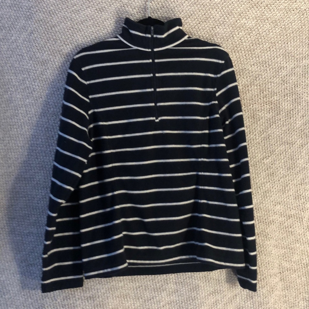 Land’s End Blue & White striped fleece quarter zip - Picture 1 of 6